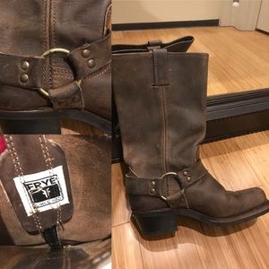 Brown harness Frye boots